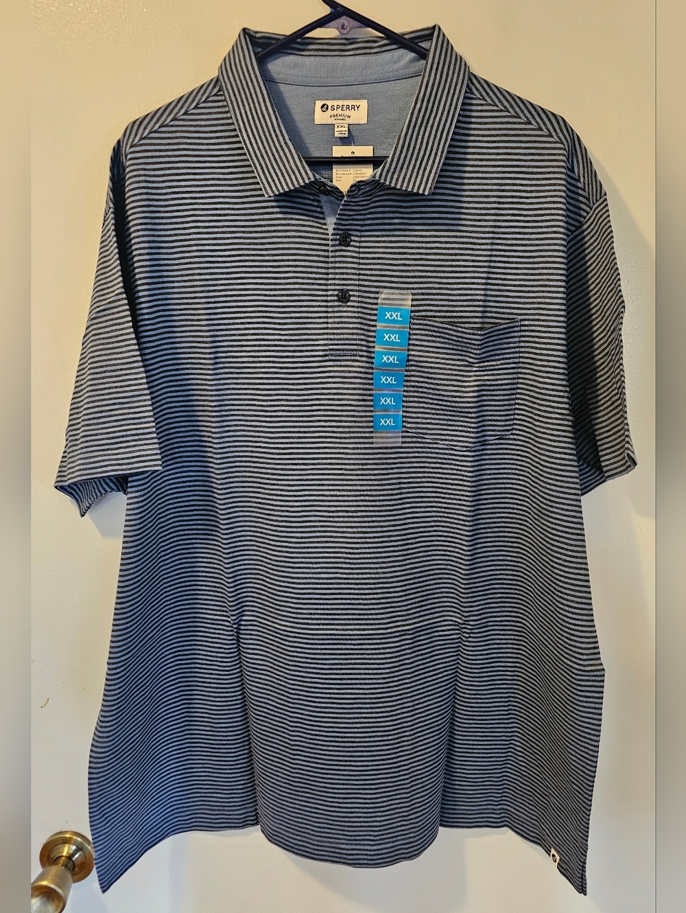 Sperry Premium Apparel Short Sleeve Blue Striped Polo Shirt Men's Size XXL NWT